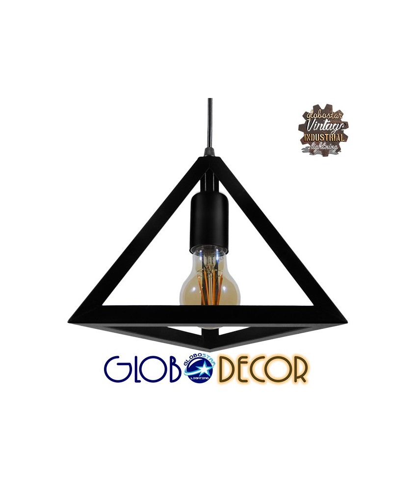 GLOBOSTAR® TRIANGLE 01063 Μοντέρνο Κρεμαστό Φωτιστικό Οροφής με Ντουί 1 x E27 AC 220-240V IP20 - Μαύρο - Μ25 x Π25 x Y21cm